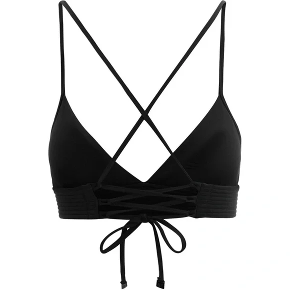 Seafolly Australia Black Quilted Fixed Tri Strappy Bikini Top size 14 EUC - Picture 2 of 12